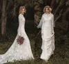 Abiti da sposa vintage in pizzo Abiti da sposa con maniche lunghe e collo gioiello Abiti da sposa in pizzo con applicazioni pastorali Abiti da sposa vintage 21