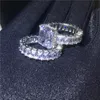 Vecalon Vintage Pierścienia Zestawy 925 srebrne srebrne księżniczka Cut Diamond Pierścienie weselne