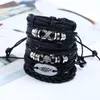 Fashion Woven Leather Bracelet Jewelry Skull Cross Alloy Men Casual Personality Beads Charms Vintage Punk Wrap Bangle for Women Gift Black