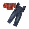 Baby Summer Clothing 1-6T Fashion Kid Baby Girl Clothes Set Plaid Balloon Sleeve Vest Crop Top Denim Suspender Pants Outfit