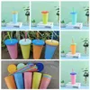 Magic Color Changing Cup Tumblers Plastic Drinkbeker met deksel en stro Candy Kleuren Magic Koffiemok ZZA2345 250PCS