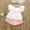 Kinderkleding Elegante Ruches Ananas Borduurwerk Wit Shirt Met Korte Baby Meisjes Koele Zomer Kleding gratis verzending