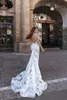 Julie Vino Mermaid Gelinlik Wrap Spagetti Dantel Aplikler ile Plaj Gelinlik Sweep Tren Artı Boyutu Boho Vestidos De Novia