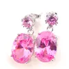 Holiday Gift Sets 2 Pieces 1 Set Oval Pink Kunzite Gemstone LuckyShine Silver Women's charm Cz Pendants Earrings Jewelry Sets