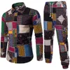 Set da vacanza da uomo Pantalone lungo in lino Stile etnico Patchwork Abito da uomo Abbigliamento da festival Plus Size 5XL Camicia slim Europa 2018 Autunno Nuovo