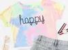 Gelukkige Rainbow Pastel Tie Dye T-SHirt ​​Vrouwen Brief Print Tee Beach -TO-Bar Night Club Party Short Crop T-shirts Zomer Vrouwelijke Trend