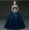 Navy Blue Mother Jurken One Shoulder Lace-up met Rits Back Avondjurken Sprankelende kralen Crystal Prom-jassen