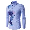 2018 Sıcak Yeni Stil Bahar Marka Erkekler Pamuk Gömlek Uzun Kollu Baskı Çiçek Gömlek erkek Ince Elbise Gömlek XXL