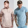 Mäns sommar silke siksilk sammet tyg t-shirt hip -hop oregelbunden cut dragkedja T-shirt Top Men's Longline t-shirt med m-2xl