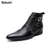 Batzuzhi Koreanische Art Mode Männer Schuhe Stiefel Herbst Winter Schwarz Leder Stiefeletten Männer Spitz Schnallen zapatos de hombre