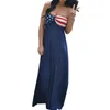 Robe drapeau américain pour femmes étoiles rayées sans bretelles imprimées sans manches Boho longue Maxi soirée plage 4 juillet robe d'été LJJA2392-1