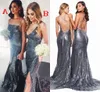 2019 Sexy Criss Cross Backless Sequined Bridesmaid Dresses Spaghetti Strap Mermaid Wedding Guest Party Evening Prom Kappor Billiga BM0941