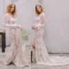 2020 Volle Spitze Meerjungfrau Brautkleider Elegante Applizierte V-ausschnitt Lange Ärmel Brautkleid Sweep Zug Nach Maß Vestidos De Novia