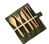 Bambù naturale Viaggi coltelleria Il kit include Coltello, Forchetta, cucchiaio, Paglia e spazzola di pulizia per Camping Ufficio pranzo SN38