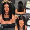 Noir Court Bob Perruques Cheveux Raides Soyeux Synthétique Avant de Lacet Perruque Fibre Résistant À La Chaleur Perruque De Cheveux Humains Cheveux Synthétiques Pour La Mode Femmes Noires