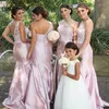 Büyüleyici Pembe Mermaid Dantel Gelinlik Modelleri Bir Omuz Ucuz Ülke Hizmetçi Onur Törenlerinde Kat Uzunluk Saten Düğün Konuk Elbise