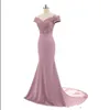 New Arrival Pink V Neck Cap Sleeve Vintage Lace Aplikacje Zroszony Syrenka Druhna Dresses Party Suknie Vestido de Festa