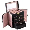 Makeup Case Travel Makeups Väskor Arrangör för Kvinnor Läder Kosmetisk Bag Train Case Box Storage Portable Borsthållare med justerbar divider
