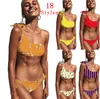 Stroje kąpielowe One-Ramię 18 Stylami Kobiet Paski Drukowane Bikini Swimsuit Summer Beach Garnitur Kąpielowy 2 Sztuk / Zestaw 2Sets OOA6811