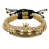 CZ Hexagon 3pc/set Micro CZ Crown Bracelet Copper Beads Luxury Designer Jewelry Woven Mens Bracelets Gift