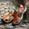 Hot Sale-Mens Big Size Hiking Genuine Leather Sandals Closed Toe Fisherman Beach Shoes Fashion 2018 NEW HOT