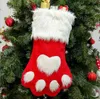 Fashion Dog Paw Christmas Socks Candy Gift Bag Flannel New Year Christmas Stocking Hängsmycke Inredning för hem