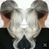 Silver Grey Human Hair Pony Tail Hairpiece Wrap Around Wet Vågig Vit Grå Salt Och Peppar Grå Hår Ponytail