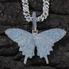 Hip Hop Iced Out Blue Butterfly Pendant Necklaces Cuban Link Chain Tennis Chain For Men Women Cubic Zircon Fashion Jewelry