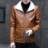 ファッション - 暖かいウールのジャケットの男性のフェイクレザースリムカジュアルルースメンズジャケットPUボンバージャケットメンズジャケットコート
