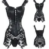 Womens Sexy Corsets Faux Leather Steampunk Gothic Clothing Long Fashion Black Green Corset Lace Up Bustier Overbust Plus Size AI