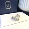 Moda-Classic S925 Sterling Silver Big Square Cyrkon Z Kwiat Charm Wisiorek Pierścień Ślubny Dla Kobiet Biżuteria