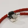 100% Real Couro Vermelho Conjunto de Pulseira Corrente de Mão Caixa Original para Pandora 925 Pulseiras de Prata Esterlina para Mulheres Meninas294N