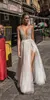 Berta 2020 nuovi abiti da sposa in pizzo backless scollo a V illusione corpetto lunghezza del pavimento sexy aperto sul retro abiti da sposa spaccati anteriori