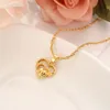 18 k Solid Gold GF Twin Serce Kwiat Kobiety Biżuteria Zestawy Europa Bridals Jewelry Biżuteria Prezent Dubai Pendnat Kolczyki DIY Charms