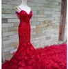 2019 Röda kvällsklänningar Spaghetti Lace Appliques Pärlor Tassel Floral Flowers Gorgeous Prom Klänning Skräddarsydda Formella Party Gowns