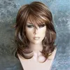 Medium Side Bang Highlighted Layered Slightly Curled Brown Hair Synthetic Wig286U