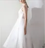 Abito da sposa corto a trapezio in tulle di pizzo lunghezza tè con spalline con scollo a V Abito da sposa informale all'aperto estivo trasparente con illusione sul retro