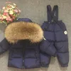 Ryska Vinter Real Fur Varma Barnkläder Ställer Tjejer Down Coat Kids Boys Jacket Barnens Snowsuit Kids Outdoor Ski Suit