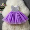 Ins Baby Girls Princess Dresses Balet Cekiny Kwiat Dziewczyna Tutu Dress Dzieci Backless Bowknoty Długa Spódnica Party Nosić ubrania ślubne E22705