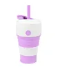 The latest 15.2OZ Drinkware, food-grade silicone coffee folding cup with straw, outdoor sports bottle, travel portable, support customization