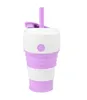 La dernière boisson de 15,2 oz, tasse pliante en silicone de qualité alimentaire avec paille, bouteille de sport en plein air, portable de voyage, personnalisation du support.