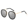 Hochwertige Damen-Sonnenbrille mit rundem Rahmen. Damen-Markendesigner-Sonnenbrille mit rundem Goldrahmen. Hochwertige Brille, HD-Linse, mit Box und Etui