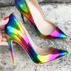 Frauen Dame 2021 Mode Regenbogen Lackleder Schuhe Gifte Zehen Hochzeit Stiletto High Heels Pumps 12 cm 120mm