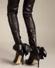 Nova mulher quente preto grandes arcos de volta apontou dedo do pé coxa botas altas magro sexy senhora saltos finos sobre o joelho botas tamanho grande 44