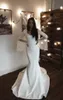 Cheap Bohemian Satin Mermaid Wedding Dresses Lace Appliques Open Back Long Sleeves Beach Wedding Dress Wedding Dress Bridal Gowns