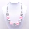 Ganska rosa + silver färg barn chunky halsband nyaste ankomst mode bubbleGume pärla chunky halsband smycken för baby barn flicka