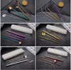 Reusable 304 Stainless Steel Drinking Straws Set Straight Bent Smoothies Drinking Straws Spoon set with brush 7pcs/set