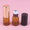 1ml 2ml 3ml 5ml 10ml Verre Ambré Roll On Bouteille Vide Huile Essentielle Parfum Rollon Tube Métal Roller Ball Bouteille Or Couvercle Voyage Portable