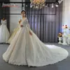 2020 Light Champagne V Neck Crystal Lace Ball Gown Wedding Dresses Muslim Long Sleeves Open Back Plus Size Bridal Gown Real Pictur263h