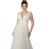 A-line Country Plus Size Wedding Dresses Lace Applique Empire Waist Deep V-neck Open Back Custom Made Boho Wedding Dress